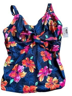 Lands End colorful floral women’s Tankini swim top size 20 NWT built in bra